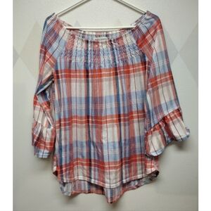 New York Laundry boat neck plaid top